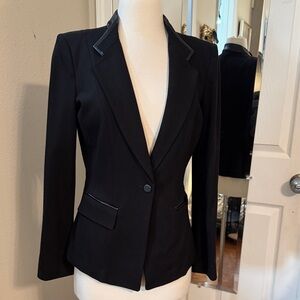 WHBM Elegant Black Blazer with Faux Leather Accents